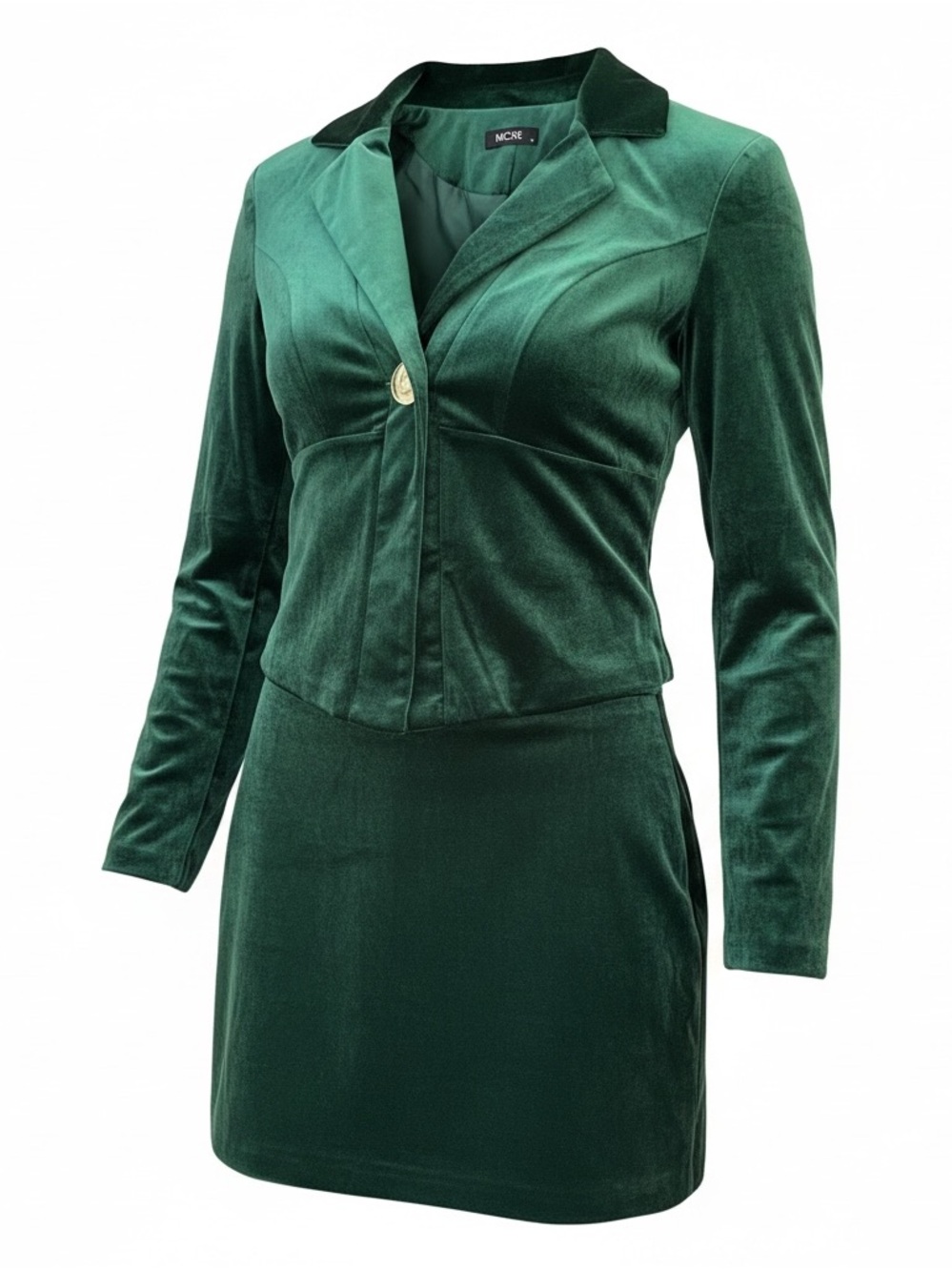 Green Velvet Two-Piece Blazer & Skirt Set NWT size M